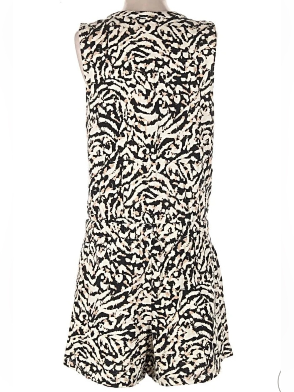 Lou & Grey Sleeveless Animal Print Drawstring Romper Dress - Black & Cream - Picture 4 of 9